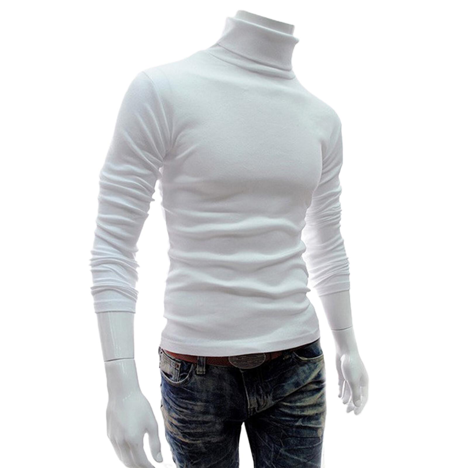 Bullker Long Sleeve Turtleneck Men Pullover Soft Solid Color Stretchy Knitted Shirt for Autumn Winter Pullover Top Warm