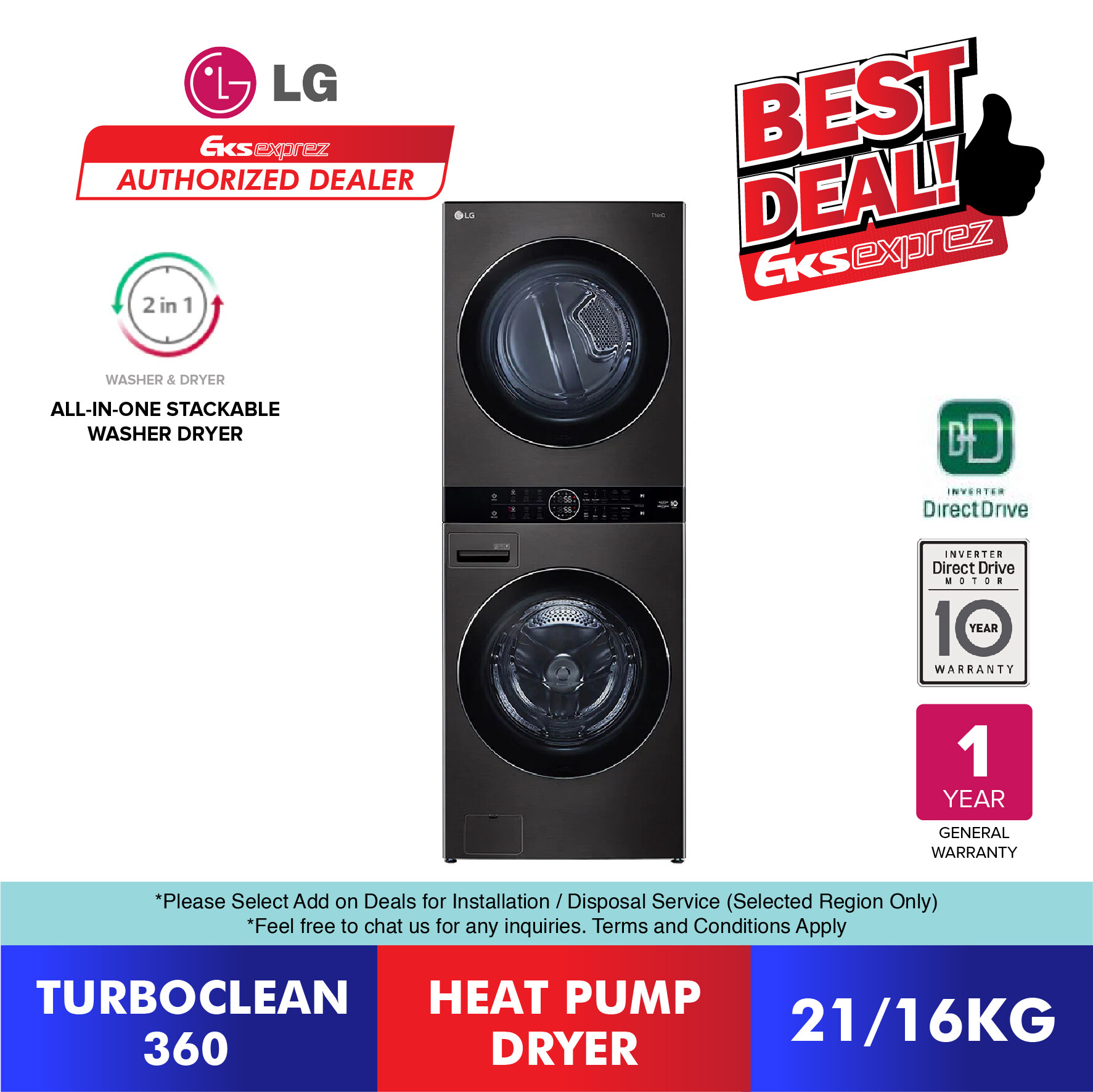 [FREE SHIPPING] LG WashTower™ AllInOne Stacked Washer Dryer (21KG