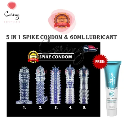 Silicone Crystal Spike Condom [ 5 in 1 ] Flexible Washable Reusable Hot Penis Condom [ Free Lubricant ]