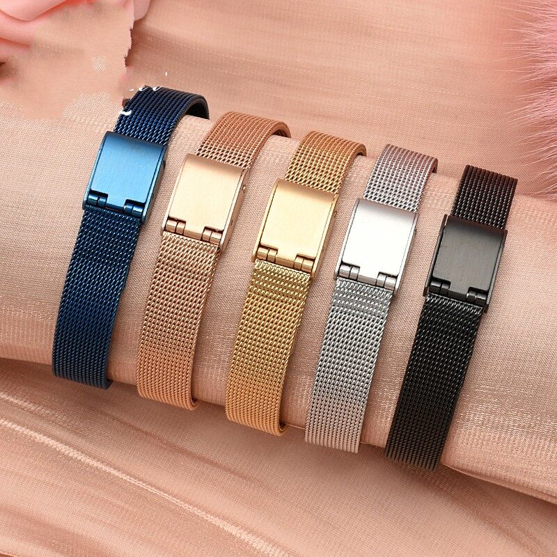 8mm/10mm/12mm/14mm/15mm/16mm/20mm/24 Stainless Steel Watch Strap Straight End Bracelet Mesh Buckle Watch Band 5 Colors Shellhard