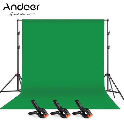 Andoer 2 * 3m/6.6 * 10ft Studio Photography Green Screen Backdrop Background Washable Polyester-Cotton Fabric with 2 * 3m/6.6 * 10ft Backdrop Support Stand Bracket 3pcs Backdrop Clamps
