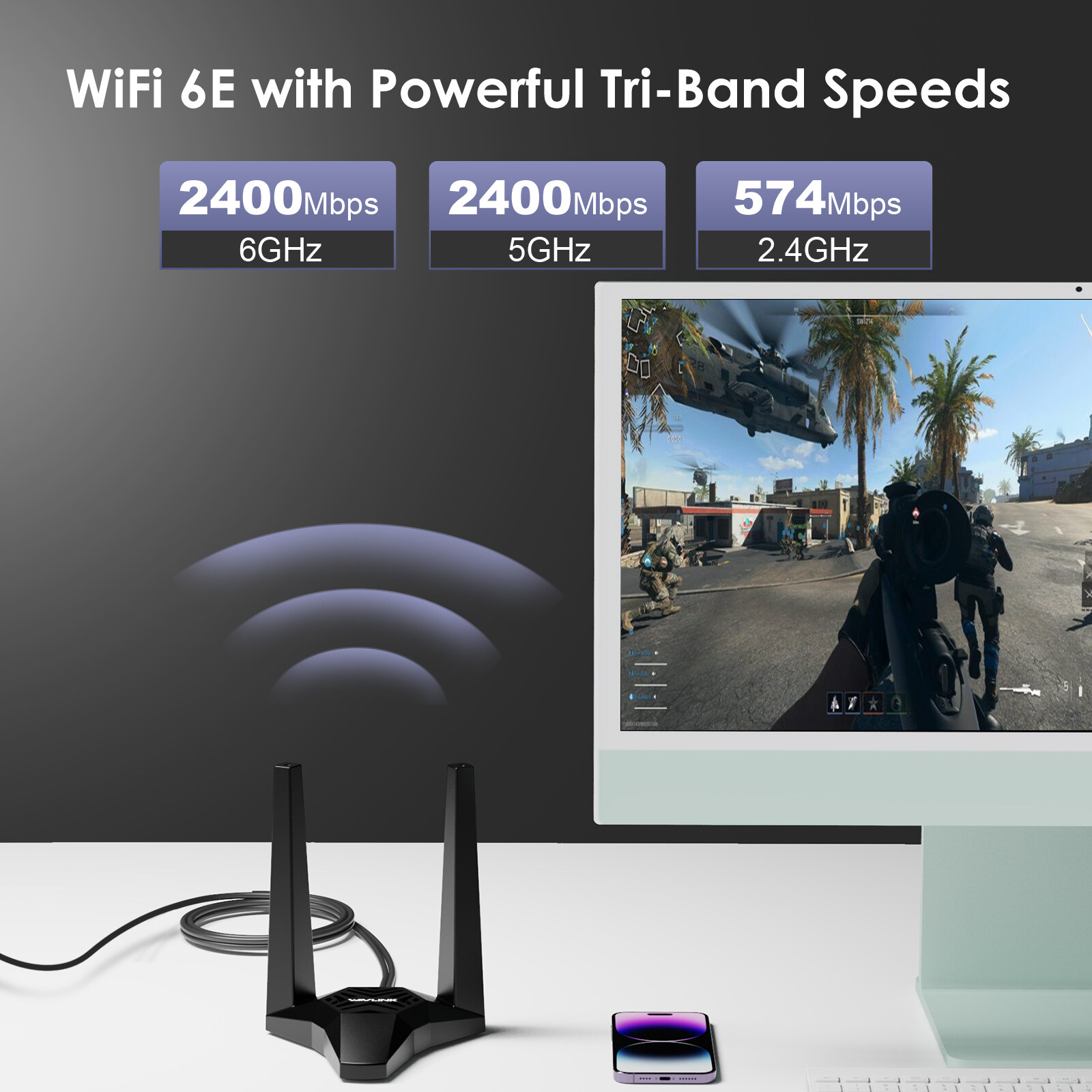 Wavlink ax5400 Wifi 6E PCIe Card mạng 2.4G/5G/6ghz802.11 AX Bộ điều hợp Wi-Fi Bluetooth 5.3 5374Mbps Wifi 6 card mạng...