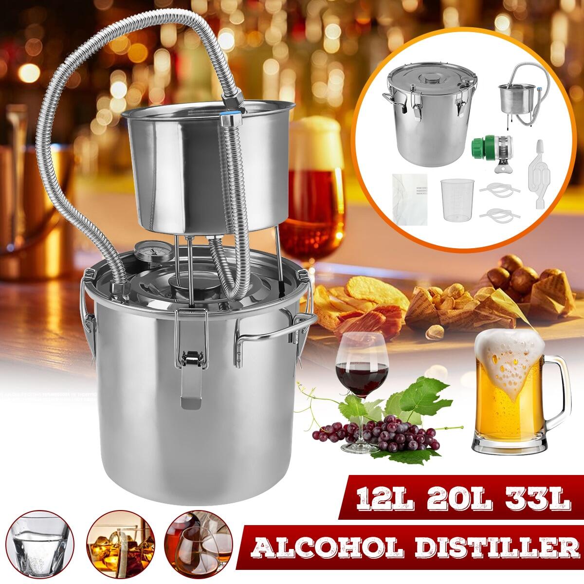 3Gal & 12L 3/5/8Gal & 12/20/33L Copper Tube Home Brew Wine Making Kit Moonshine Still Spirits Water Alcohol Distiller Stainless Steel Oil Boiler with Automatic Pressure Relief Valve Thermometer