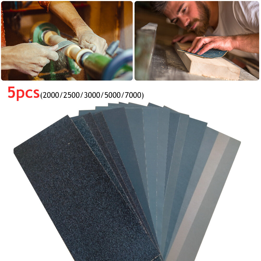 JaneDream 5Pcs 230x93mm Sandpaper Set Wet Dry Sanding Paper 2000-7000 Grit Sand Paper for Wood Metal Abrasive Plastic CeramicPolshing Tool