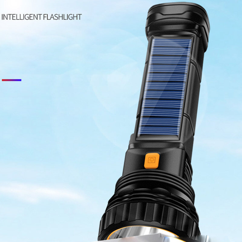 LED flashlight strong light solar power supply USB rechargeable portable small flashlight work light outdoor super bright multi-function emergency light