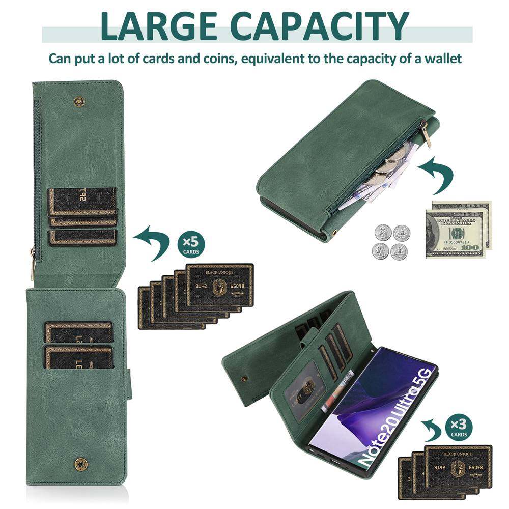 Leather Strap Handbag Case for Samsung Galaxy Note 20 Ultra 10 Plus Note10 Note20 Wallet Case Card Holder Shockproof Zipper Purse Multifunction Phone Pouch Cover