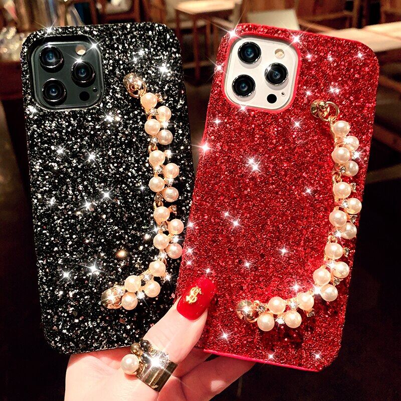 Luxury Glitter Bling Diamond Case For iPhone 13 Pro Max 12mini 11 Promax XSMAX 7 8 Plus 11 12 Pro Max Phone Case Gem Bracelet Chain Strap Cases