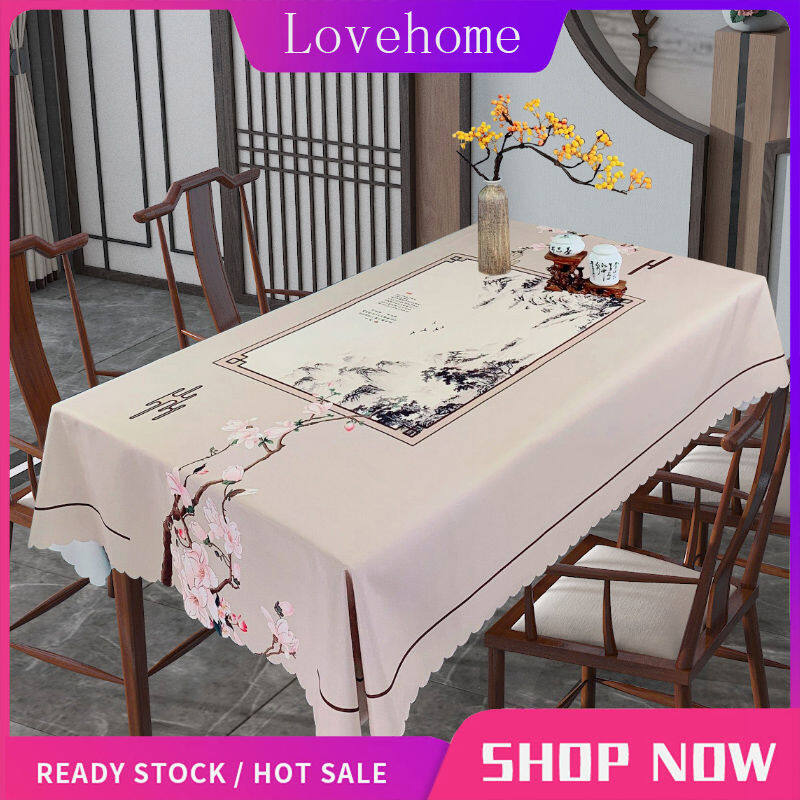 Lovehome Chinese Tablecloth 2 4 6 Seater Rectangular Dining Table Cloth Dustproof Hotproof Table Cover