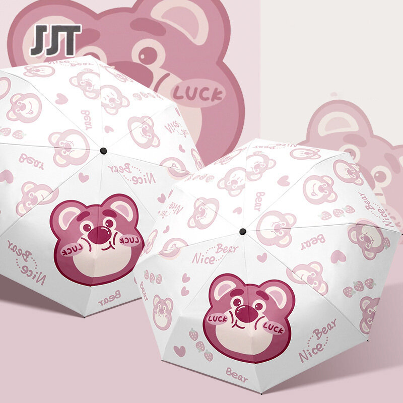 4Umbrella Strawberry bear umbrella cartoon pattern sunscreen ultraviolet light sunny rain dual lovely portable folding umbrella automatic solar umbrella