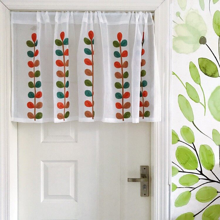 AnneyOneDecor Rèm Cửa Ngắn Thêu Họa Tiết Lá Nhiều Màu Sắc Rèm Cửa Nhà Bếp Nửa Cửa Sổ Trang Trí Cửa