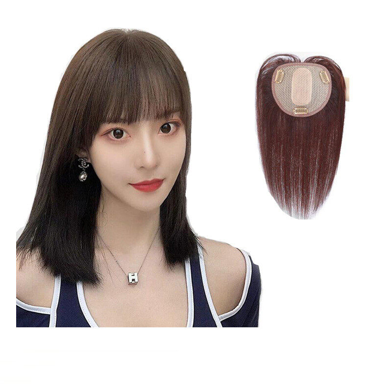 TSE Real Hair Wig Set Women's 20cm/30cm/40cm Long Top Wigs Hair Replacement Cover Gray Hair RW61
