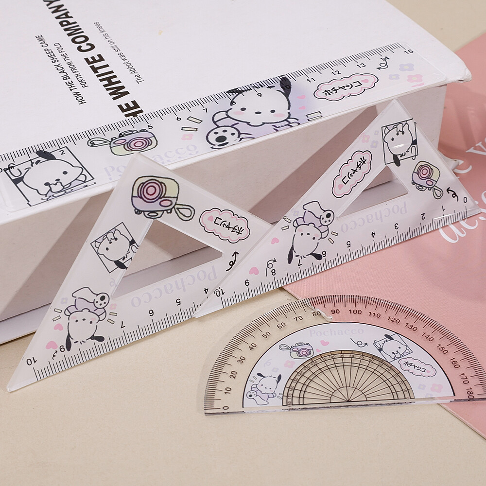 4pcs/set SANRIO Student Ruler Set 15cm Ruler Triangular Compass Measuring Kit for Students School Use