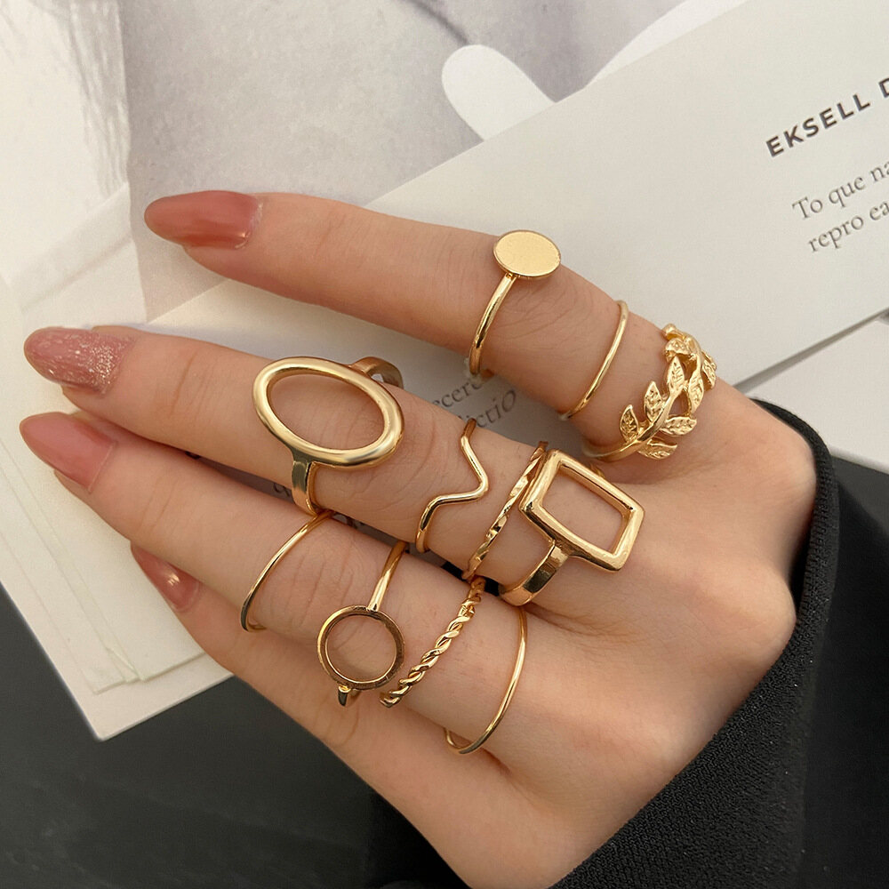 11pcs/set Geometric Leaf Ring Combination Women's Joint Design Jewelry