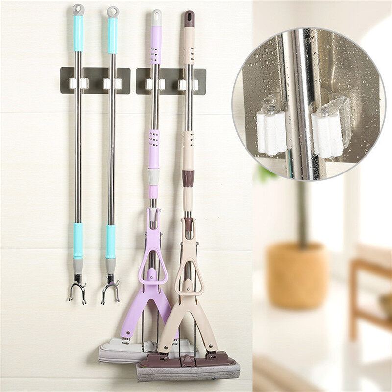 Kitchen Mop Broom Holder Wall Mounted Organizer Brush Storage Hanger Rack Tool