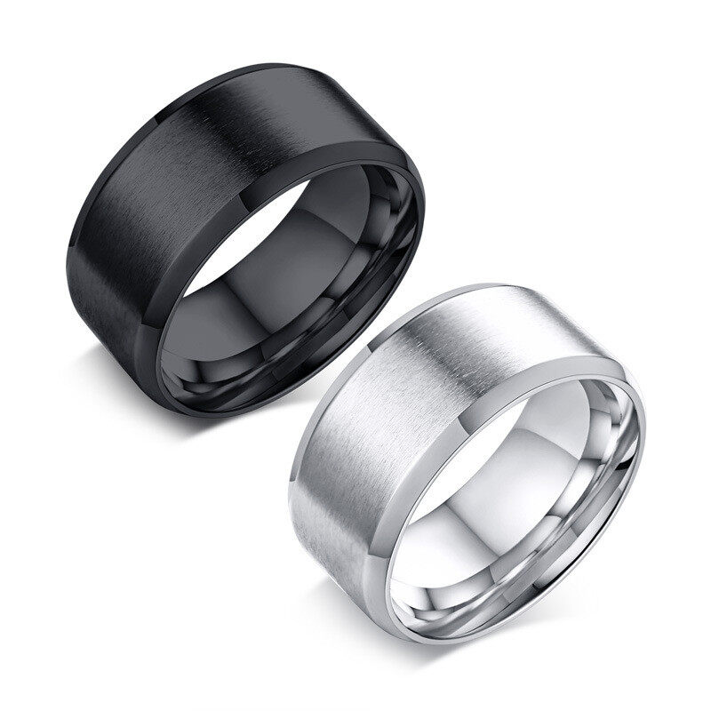 Mens 10mm Classic Black Silver 316L Stainless Steel Matte Ring High