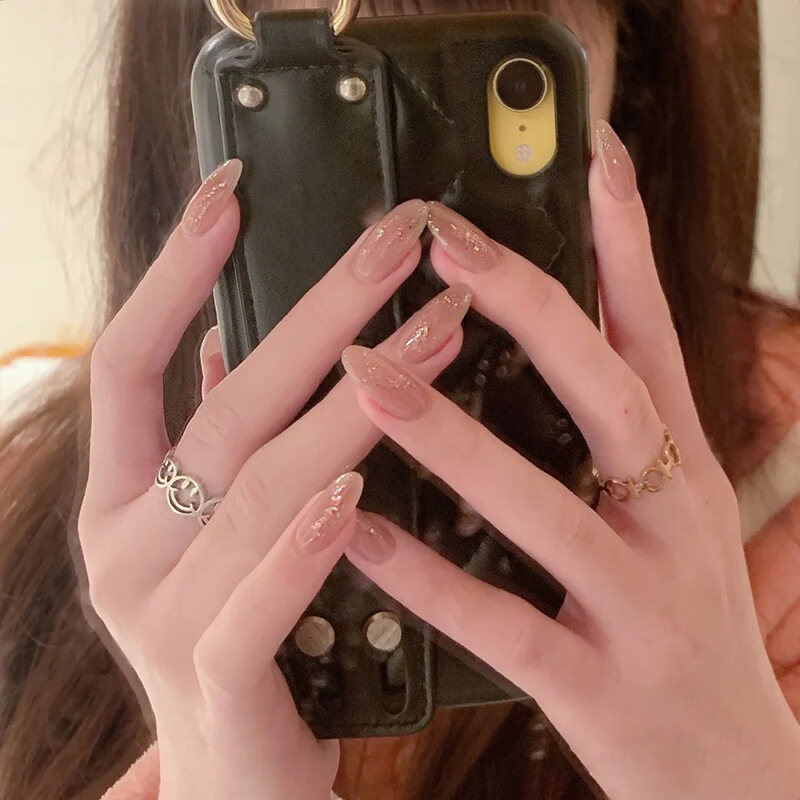 24PCS Milky White Pink Gradients Long Ballet Nail Stick False Nails