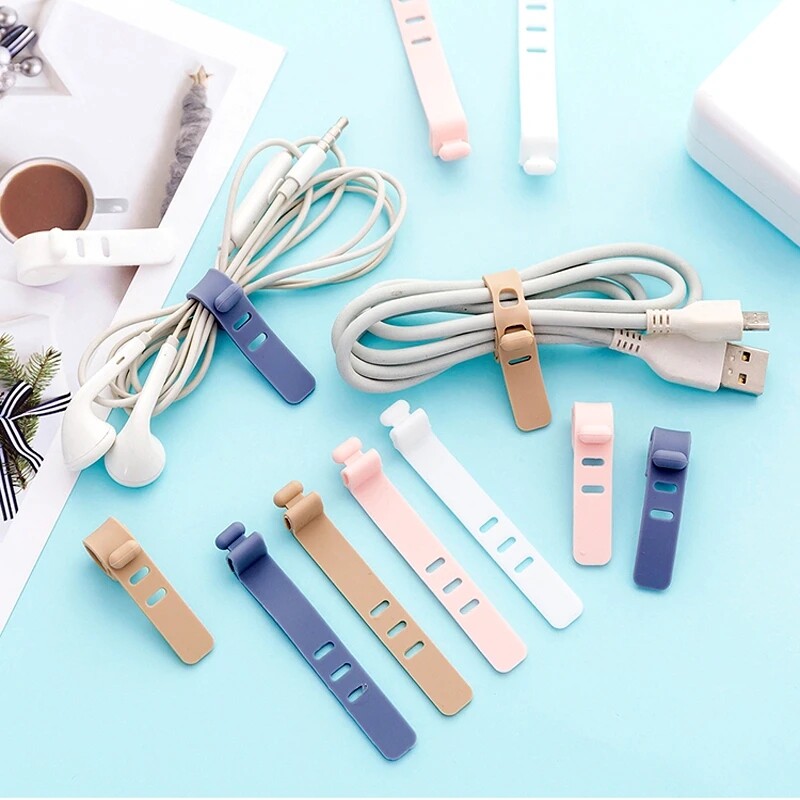 5pcs Silicone 3 lỗ dây cáp tổ chức Dây cáp có thể điều chỉnh dây đeo Di động Cáp sạc USB Tai nghe dòng quản lý Winder quan hệ