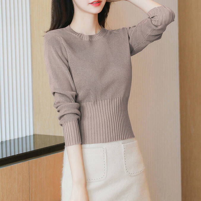 Áo Len Dài Tay Cổ Tròn Mỏng Cho Nữ Áo Len Mặc Trong Đa Năng Màu Trơn Mới Mùa Xuân Và Mùa Thu Áo Len Dệt Kim