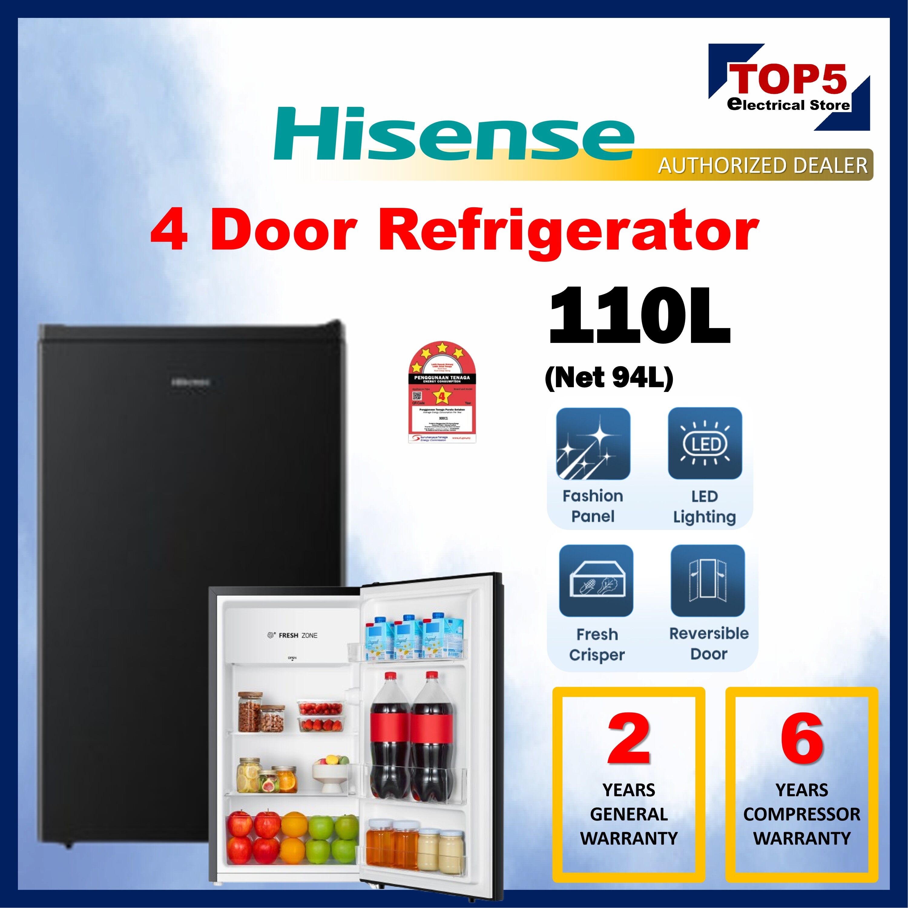HISENSE Single Door 110L Refrigerator RR120D4AGN【 DELIVERY BY SELLER 】【 HPH 】