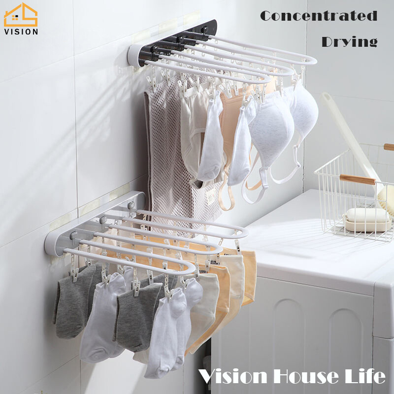 Vision Giá Phơi Gắn Tường Giá Treo Đồ Lót Gấp Gọn Loại Ép Gia Dụng Giá Để Đồ Không Cần Đục Lỗ Nhiều Kẹp Giá Phơi Đồ Phòng Tắm Ban Công Gấp Gọn Treo Tường