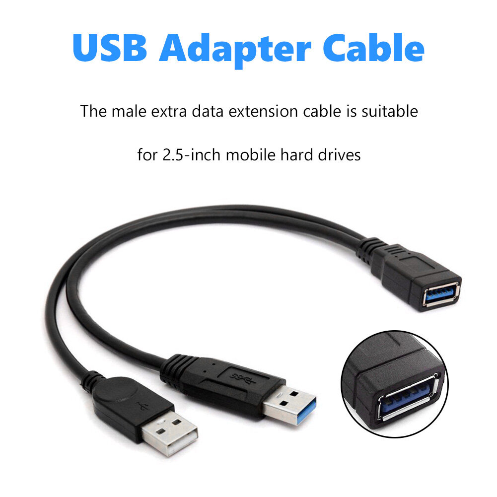 Cáp Mở Rộng USB, Cáp Nối Dài Chia Chữ Y, Cho Ổ Cứng SSD Gắn Ngoài 2.5 Inch Phụ Kiện Máy Tính