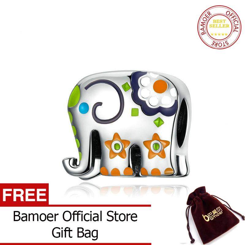BAMOER Thailand Elephant Silver Charm for Women Jewelry Making Colorful Enamel Animal Guardian Beads fit Charms Bracelets BSC095