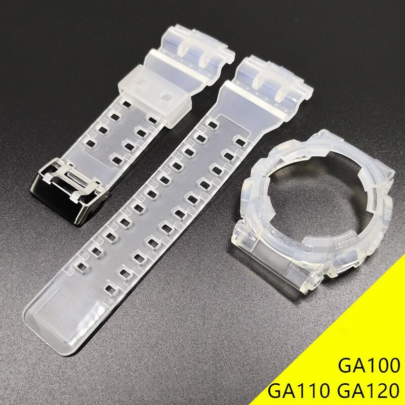 Rubber Replacement Watchband For Casio G-SHOCK GA100 GA110 GA120 Set Transparent Silicone Watch Band Strap With Watch Case