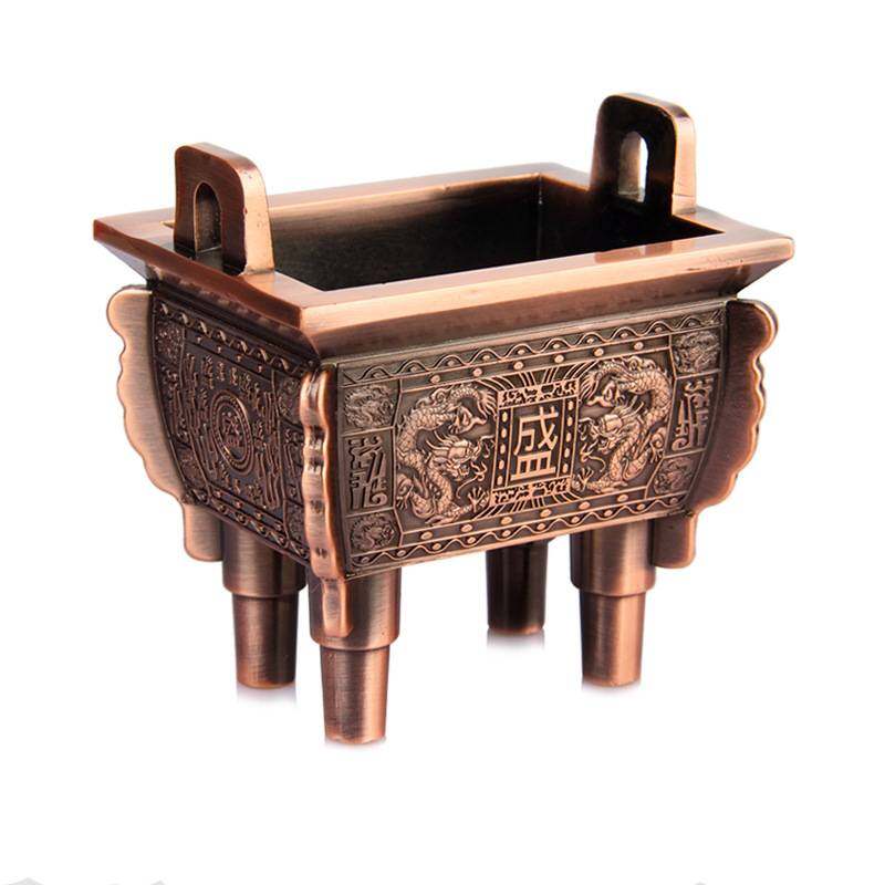 Alloy Incense Burner Mini Square Tripod Treasure Incense Holder Fengshui Decoration