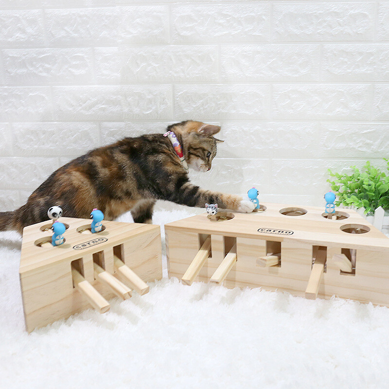 Pet Gophers Cat Toy Solid Wood Mouse Hole Cat Scratching Interactive Catch Mouse Game Machine Tease Cat Toys