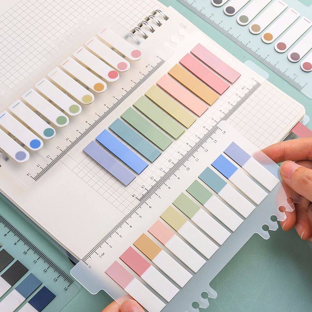 MMLUCK Colorful School Stationery Removable Translucent Color Pagination Label Notepad Stickers Note Bookmarks Memo Pad Label Sticky Notes Loose Leaf Index Sticky Notes