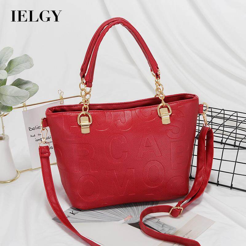 IELGY red hardware chain letter printing lychee pattern gift Europe and America pu crossbody fashion handy Woman's bag