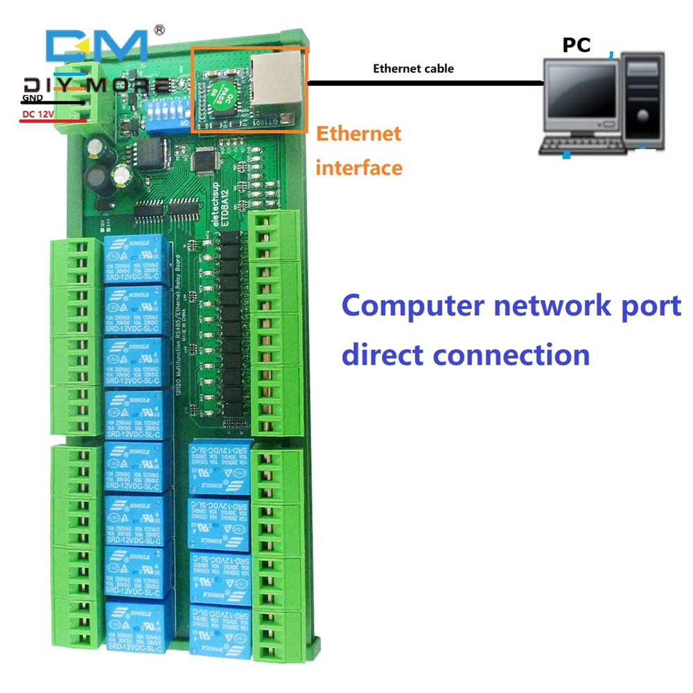 diymore 2 IN1 12 DIO Ethernet/RS485 Relay Switch Module Modbus RTU TCP/IP Network Controller PLC Expansion Board 12V 24V