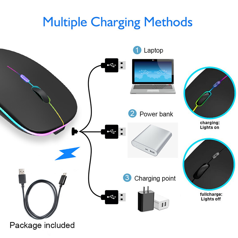 Chuột không dây im lặng và sạc lại được đèn nền LED chuột USB + chế độ Bluetooth kép Chuột Pc laptop máy tính mous 2.4GHz Receiver