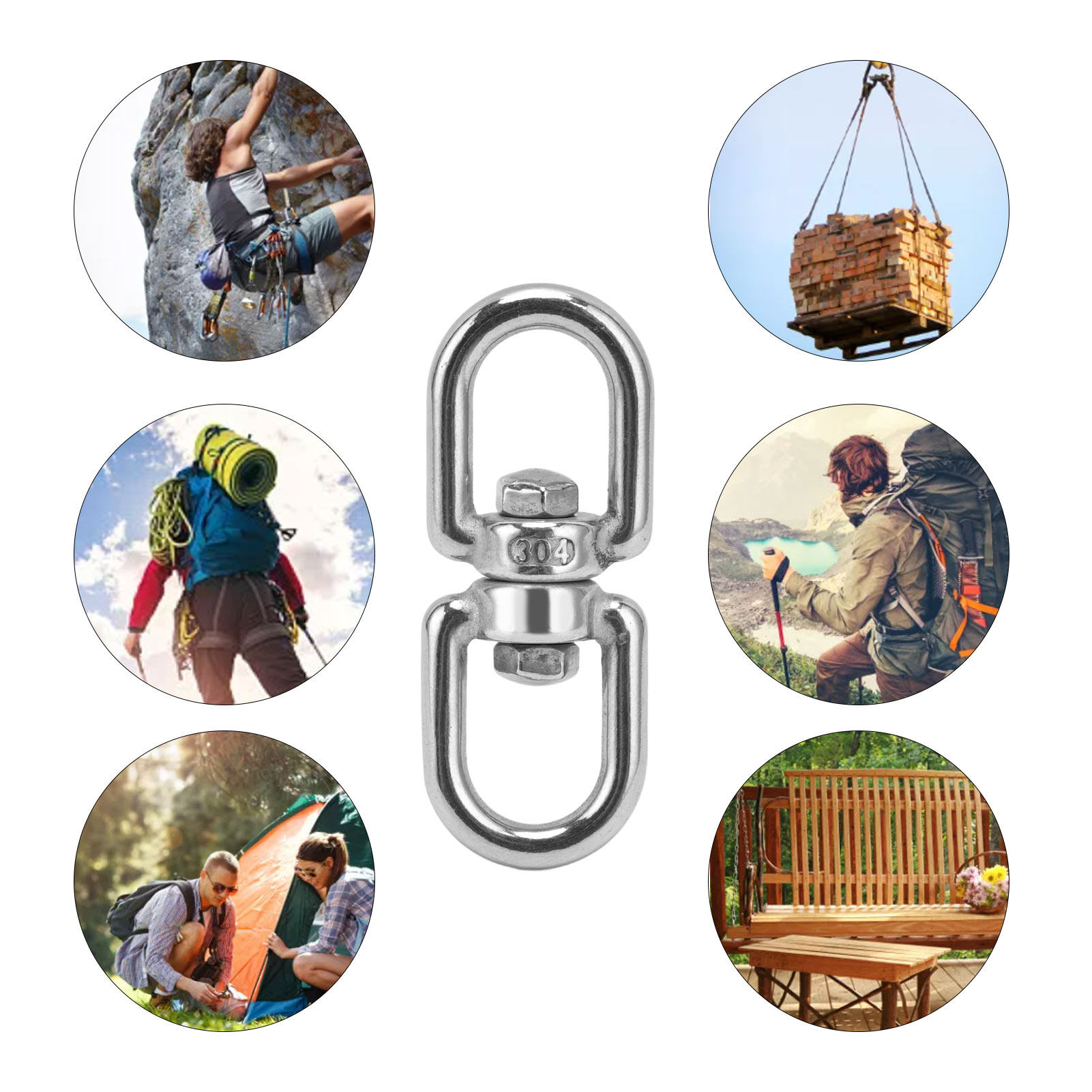 Eye To Eye Rotate Ring, Double Ended Rotate Eye Hook Rust Resistant Wide Application Durable Big Eye Opening for Hammocks for Hanging Chairs for Swings