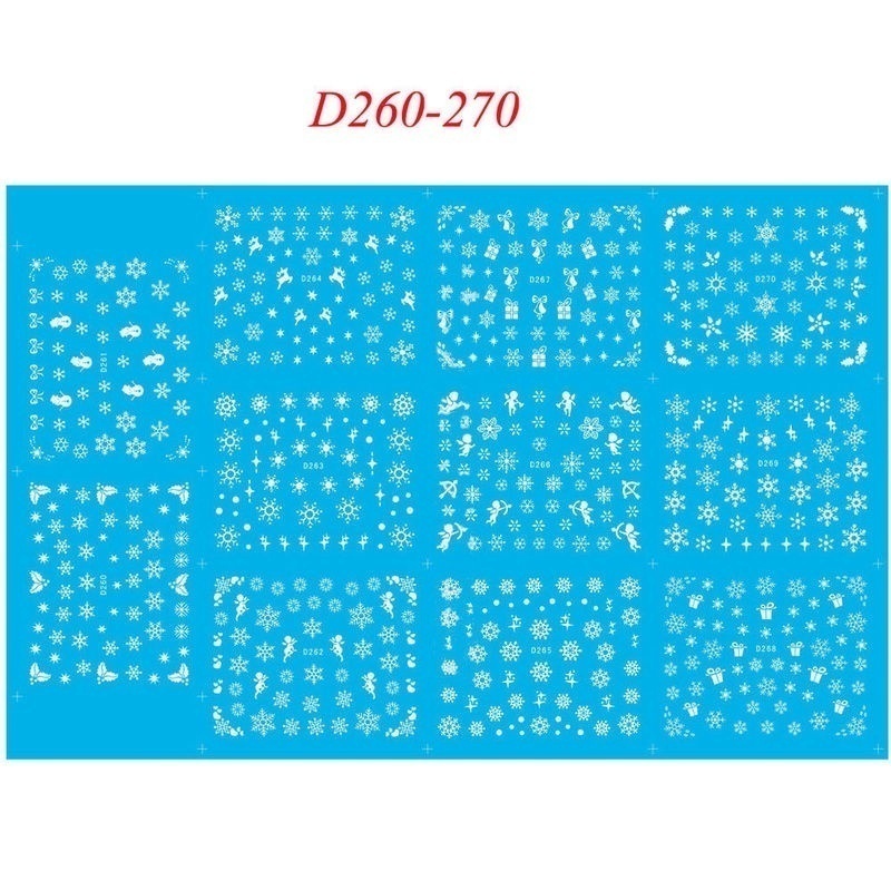 11 Sheets/set 3D Nail Sticker Christmas Theme Pattern Mixed Deer/Snowflake Nail Tips DIY Decoration Sticker White Blue Xmas Reindeer Feather Self-adhesive