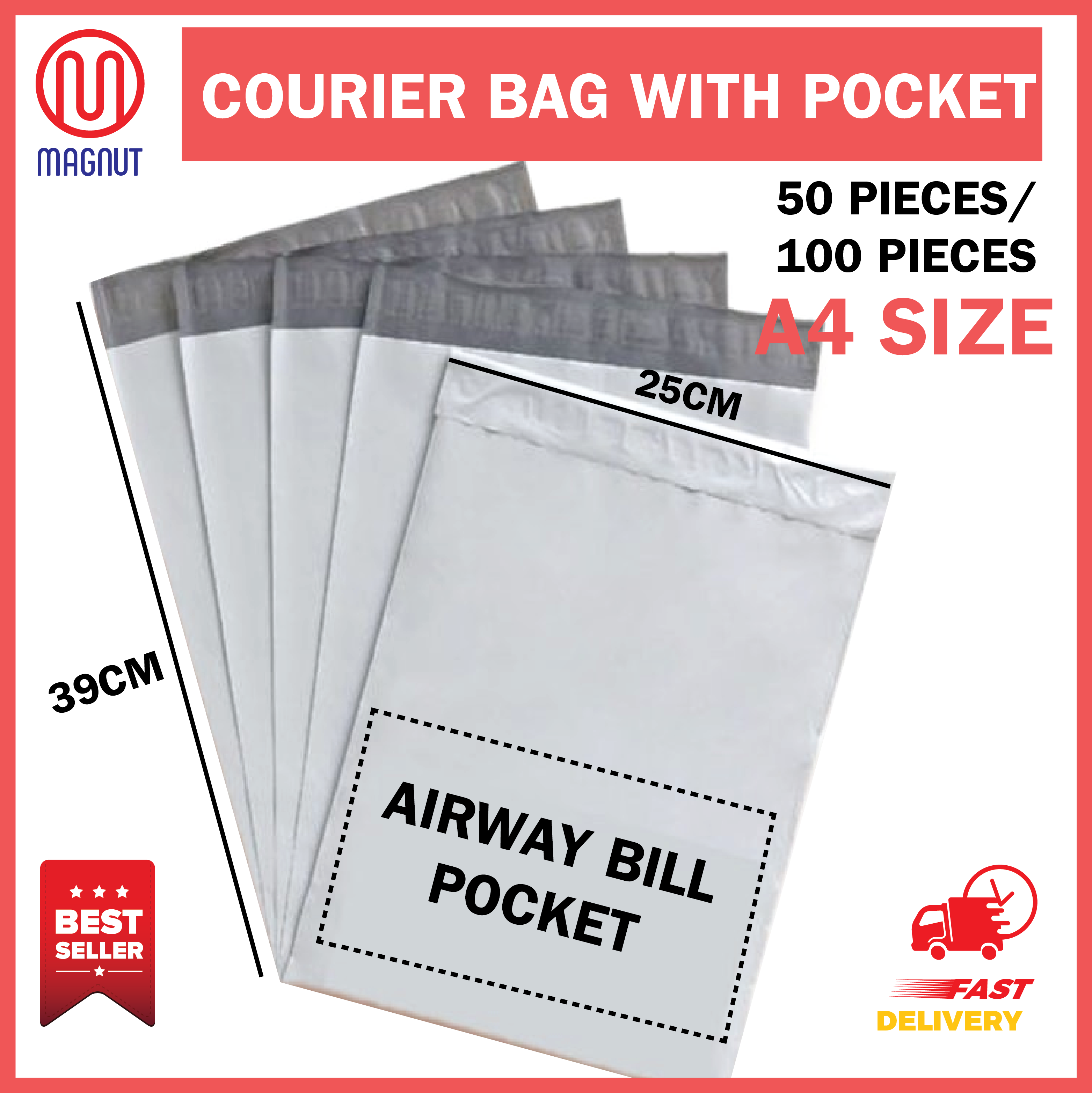 50 Pieces 100pieces A4 Size 25cm X 39cm White Courier Bag With 