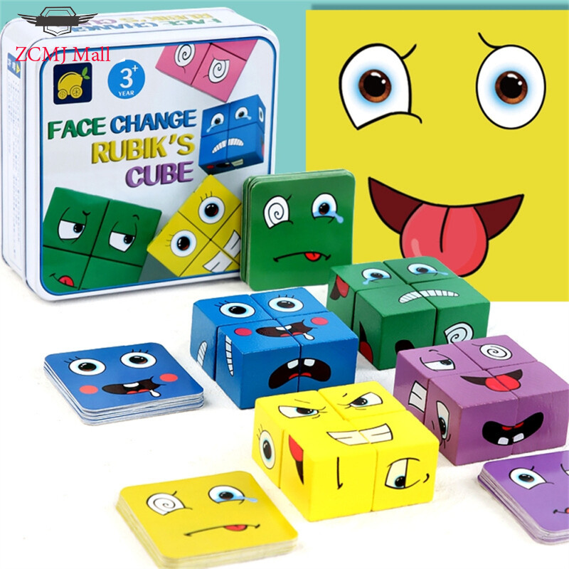 ZCMJ Mall Face Expression Changing Cube Table Games Logical Thinking Training Large Particle Building Blocks Educational Toys