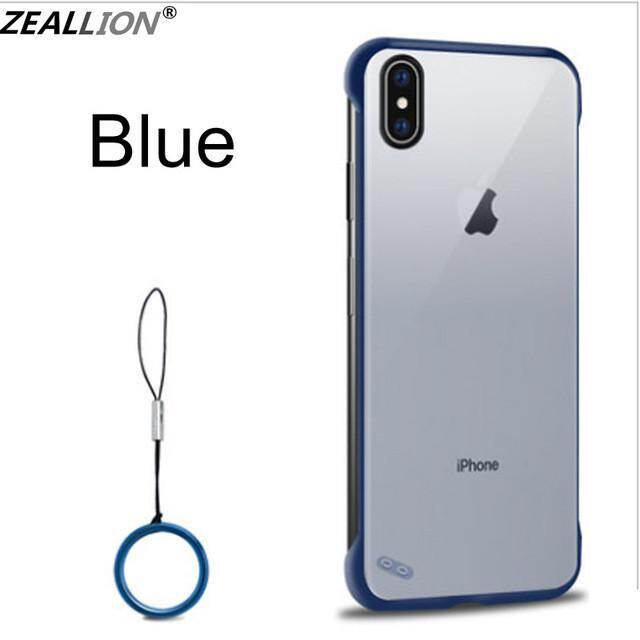 Zeallion For  Apple iPhone X XS Max XR  Ultra Thin Frameless Transparent Matte Borderless Protective Phone Back Case With Finger Ring