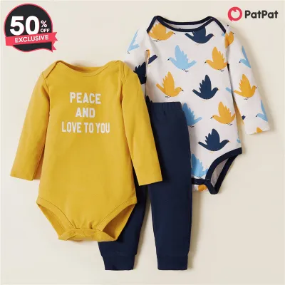 PatPat 3-pack Peace Dove Baby's Sets 100% Cotton Soft and comfy-Z