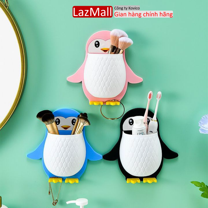Kệ Treo Tường Đa Năng , Kệ Dán Tường Hình Chim Cánh Cụt Đựng Đồ Cá Nhân mỹ phẩm bàn chải dễ thương