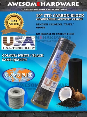 (HALAL) 10 INCH 10" OLSMOPURE OLSMO PURE USA COCONUT SHELL CTO CARBON BLOCK FILTER (WHITE/BLACK)