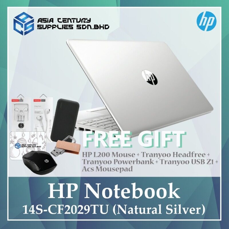 HP Notebook 14S-CF2029TU/CF2030TU (HP L200 Mouse + Tranyoo Headfree + Tranyoo Powerbank + Tranyoo USB Z1 + ACS Mousepad) Malaysia