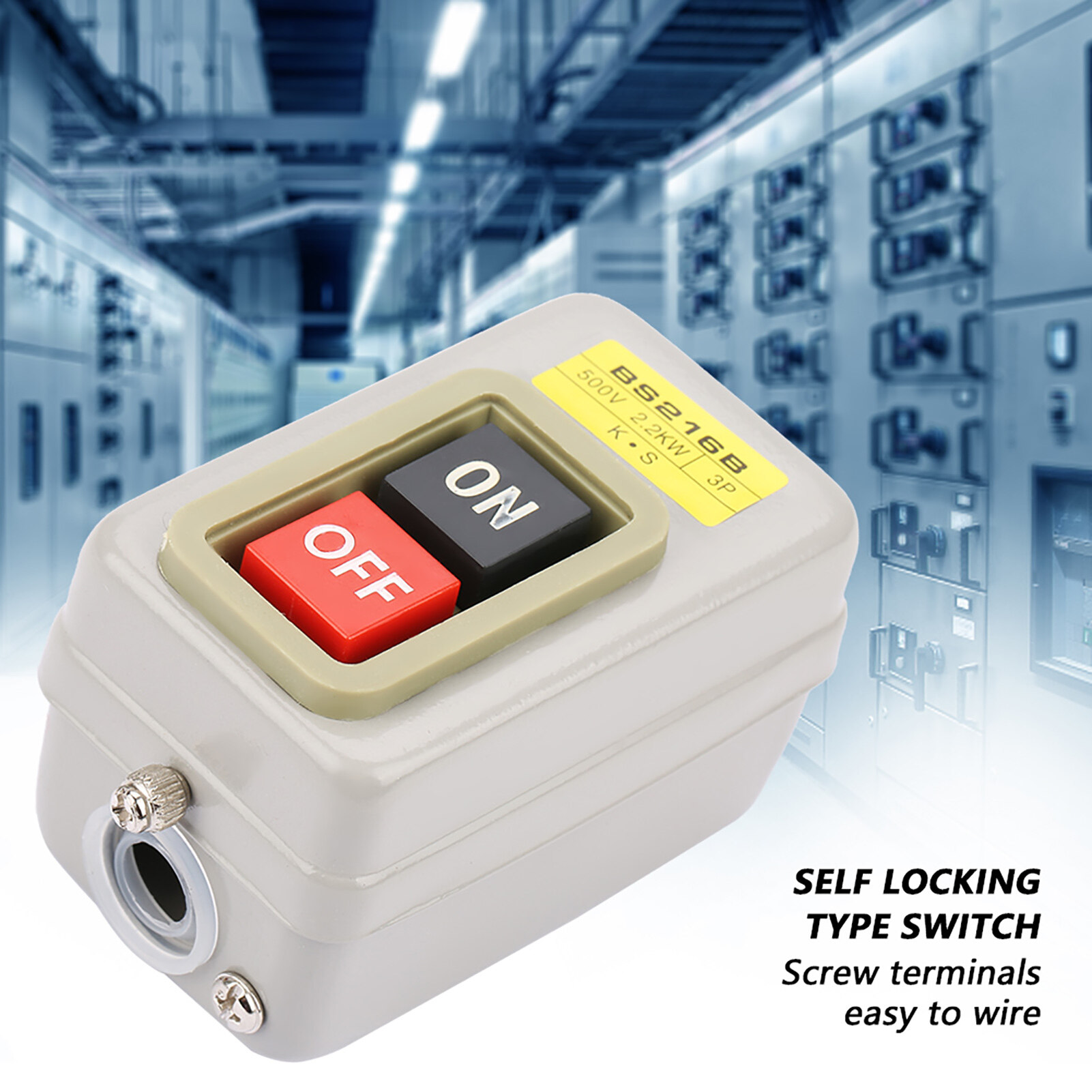 On/Off Push Button Switch 110/220/380V 10A BS216B Self-Locking 3P On/Off Power Push Button Switch Small Appliances Power Switch