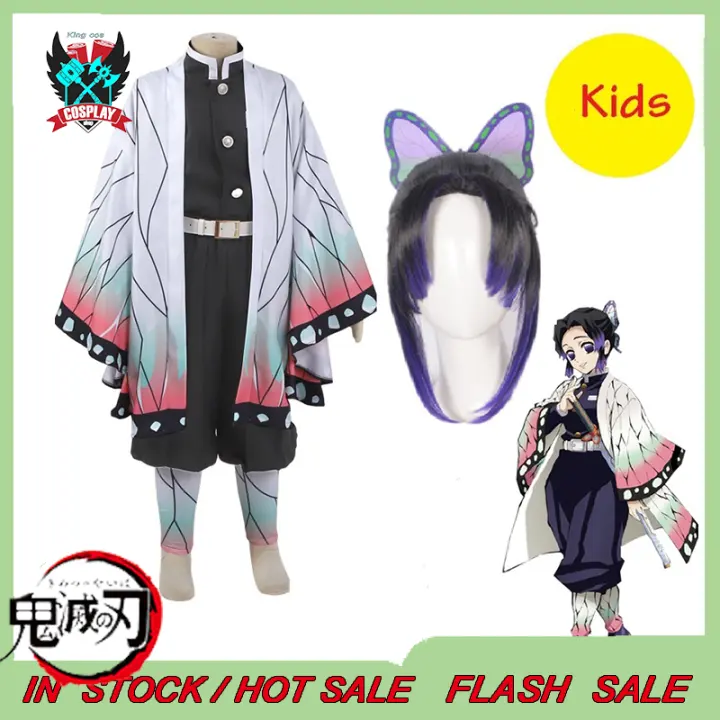 King Cos Anime Demon Slayer Kimetsu No Yaiba Kochou Shinobu Cosplay Costume Kids Girls Child Kimono Uniform Halloween Christmas Party Wig Lazada Ph