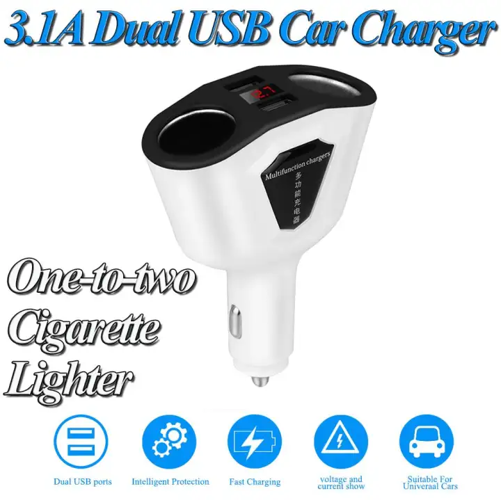 Dc12v 24v 3 1a Dual Usb Car Charger Splitter With 2 Lighter