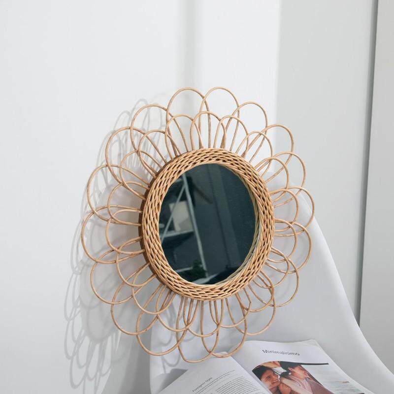 Treo Gương Mây Hoa Hướng Dương Tròn Gương Treo Tường Trang Trí Boho Len Thay Đồ Trang Điểm Gương