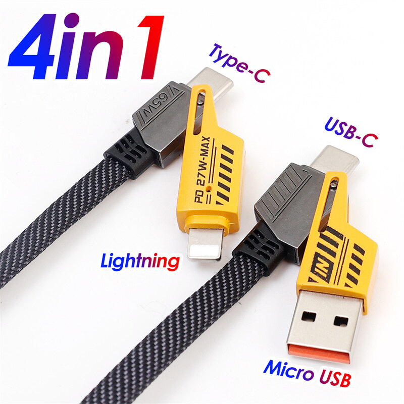 Cáp sạc điện thoại di động 4 trong 1 cáp USB sạc siêu nhanh Cáp dữ liệu pd27w sạc kép Type-C cho điện thoại Huawei MP4