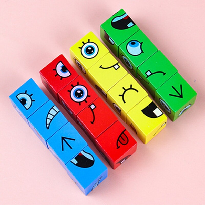 Khối Xếp Hình Biểu Cảm Bằng Gỗ Khối Xây Dựng Đồ Chơi Giáo Dục Montessori Thay Đổi Khuôn Mặt Ma Thuật