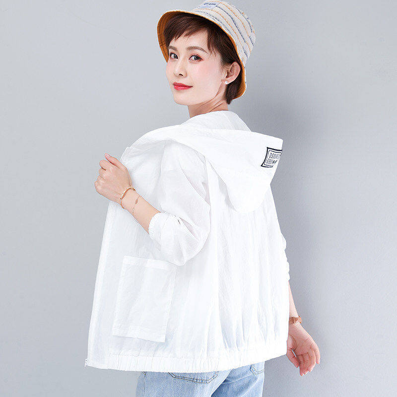 Sun Protection Clothing Women's Summer New Thin Jacket Hooded Splicing Jacket Womens Long Sleeve Top