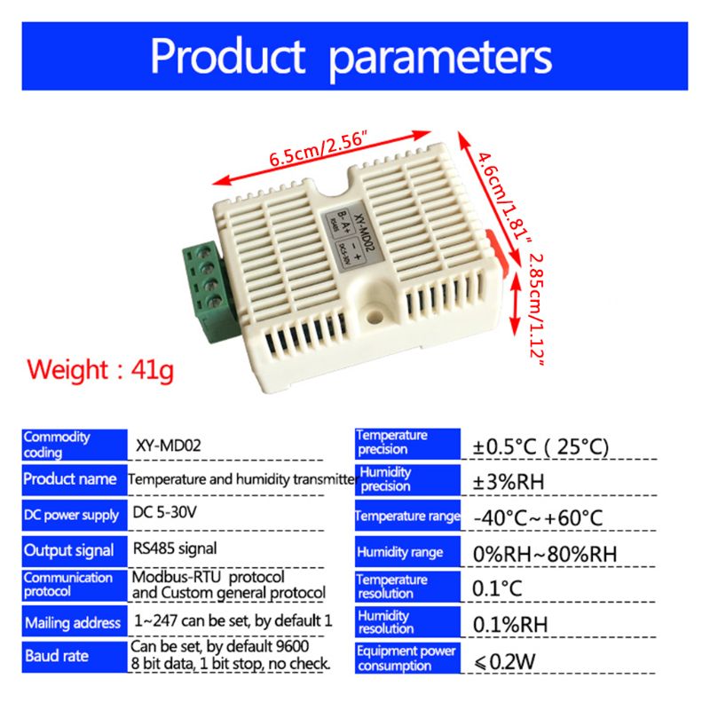 Temperature & Humidity Transmitter SHT20 Sensor High Precision Monitoring Modbus RS485
